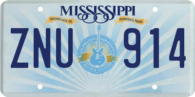 MS license plate ZNU914