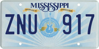 MS license plate ZNU917