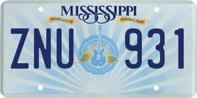 MS license plate ZNU931