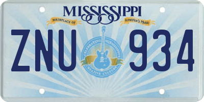 MS license plate ZNU934