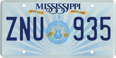 MS license plate ZNU935