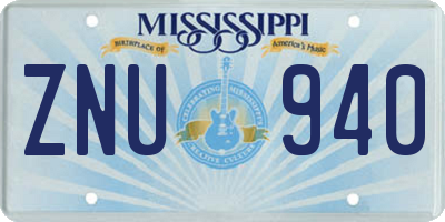 MS license plate ZNU940