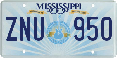 MS license plate ZNU950