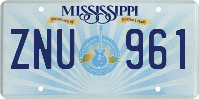 MS license plate ZNU961