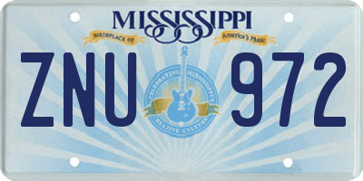 MS license plate ZNU972