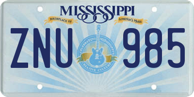 MS license plate ZNU985