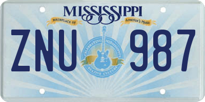 MS license plate ZNU987