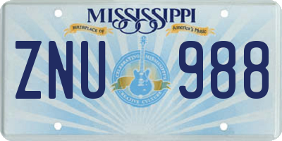 MS license plate ZNU988