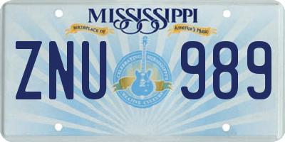 MS license plate ZNU989