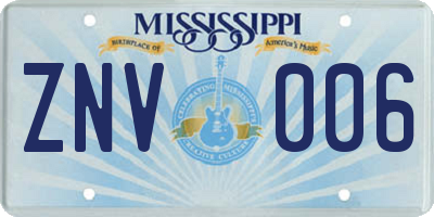 MS license plate ZNV006