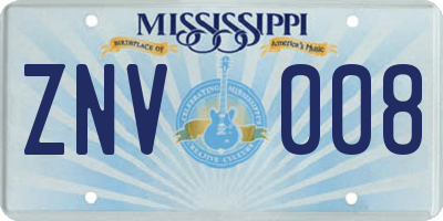 MS license plate ZNV008