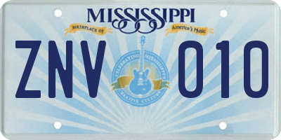 MS license plate ZNV010