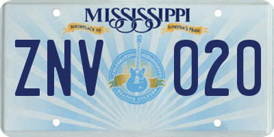 MS license plate ZNV020