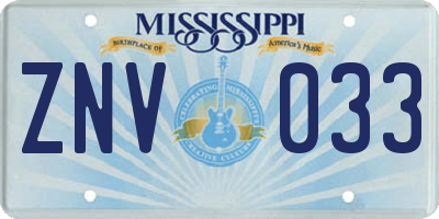 MS license plate ZNV033