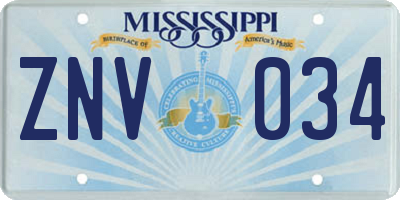 MS license plate ZNV034