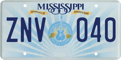 MS license plate ZNV040