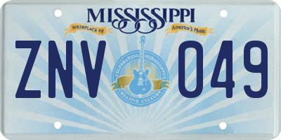 MS license plate ZNV049