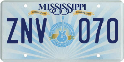 MS license plate ZNV070