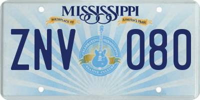 MS license plate ZNV080