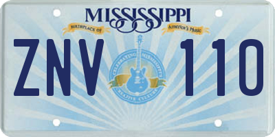 MS license plate ZNV110