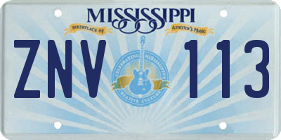 MS license plate ZNV113