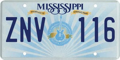 MS license plate ZNV116