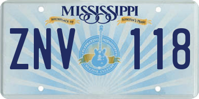 MS license plate ZNV118