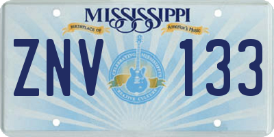 MS license plate ZNV133