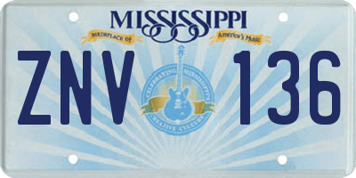 MS license plate ZNV136