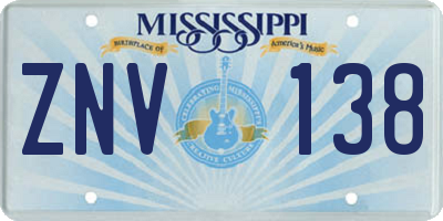 MS license plate ZNV138