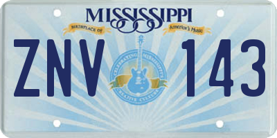 MS license plate ZNV143