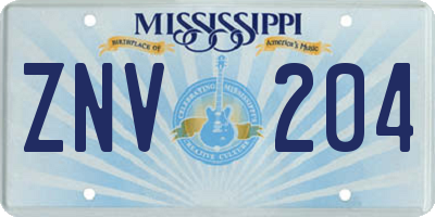 MS license plate ZNV204