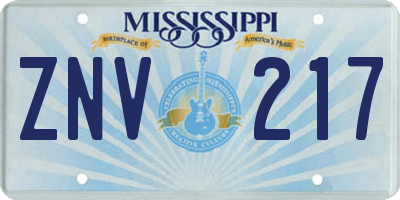 MS license plate ZNV217