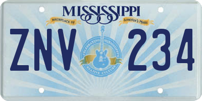 MS license plate ZNV234