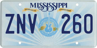 MS license plate ZNV260