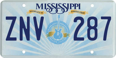 MS license plate ZNV287