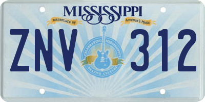 MS license plate ZNV312