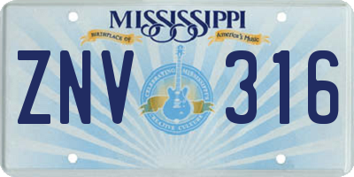 MS license plate ZNV316