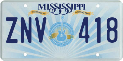 MS license plate ZNV418