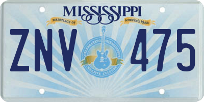 MS license plate ZNV475