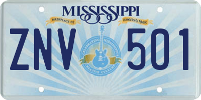 MS license plate ZNV501