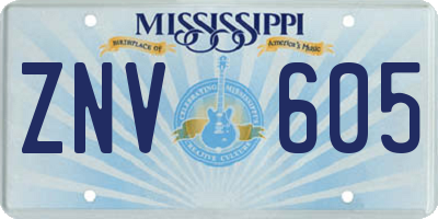 MS license plate ZNV605