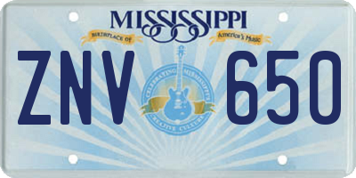 MS license plate ZNV650