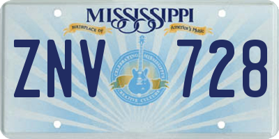 MS license plate ZNV728