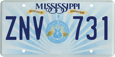 MS license plate ZNV731