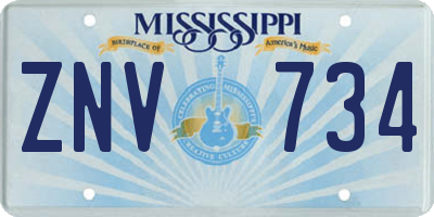 MS license plate ZNV734