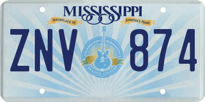 MS license plate ZNV874