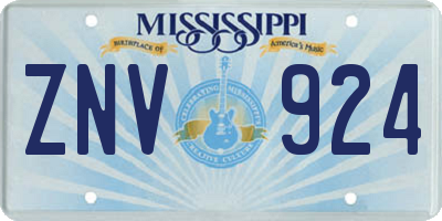 MS license plate ZNV924