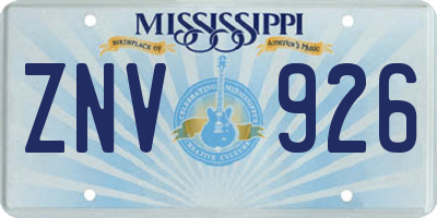 MS license plate ZNV926