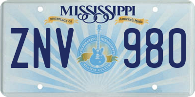 MS license plate ZNV980